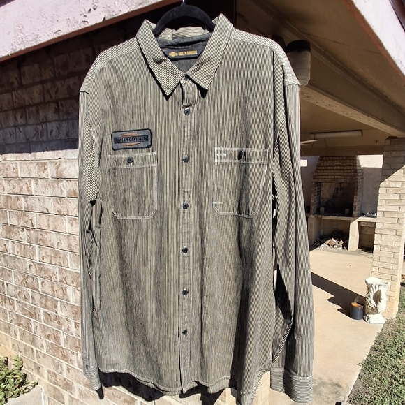 Harley Davidson Button Up Long Sleeve Embroidered Striped Shirt Men Size XXL - Picture 4 of 16